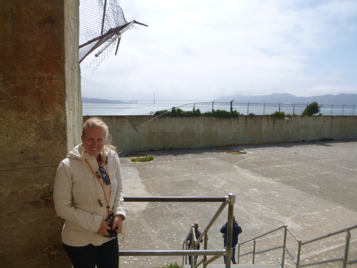 Standing at the entrance to the exercise yard at Alcatraz